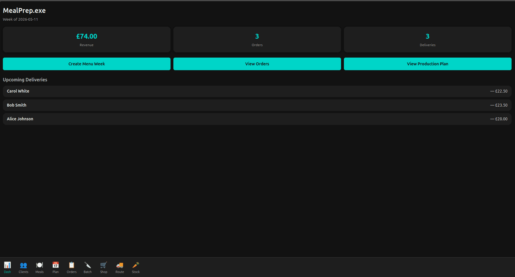 MealPrep.exe dashboard