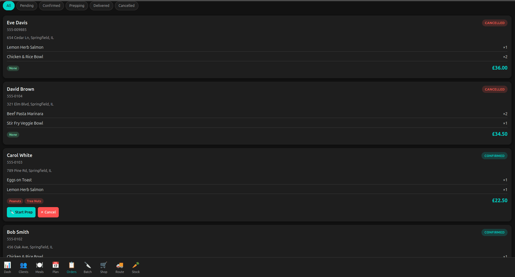 Order management dashboard