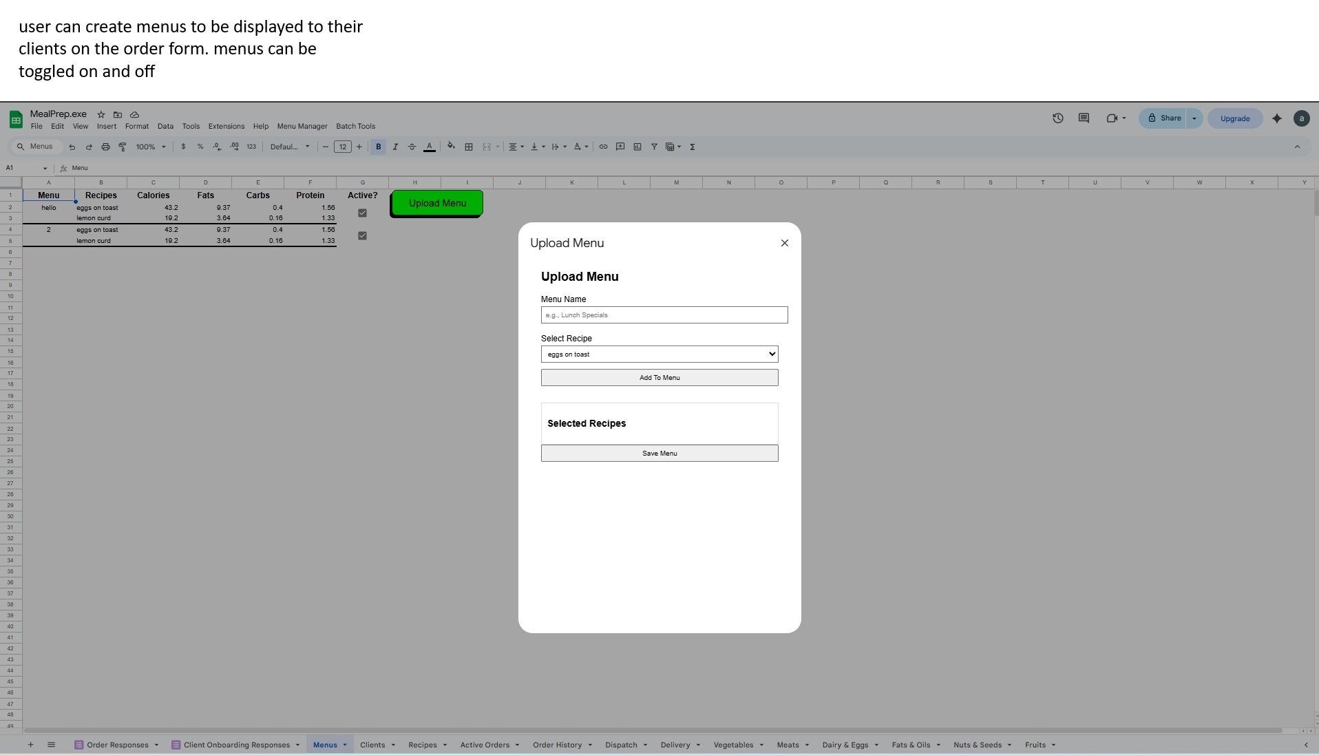 MealPrep.exe Dashboard